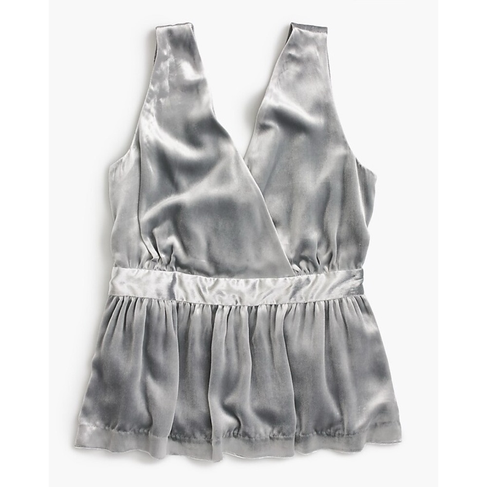 J. Crew Collection silk blend metallic silver velvet peplum top